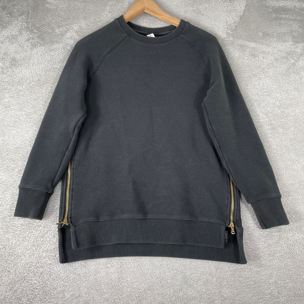 Varley Manning Sweatshirt Womens XS Black Ribbed Side Zip Athleisure